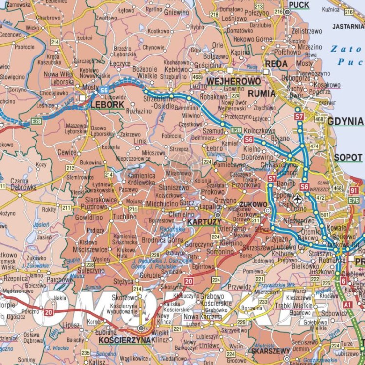 Polska 1:500 000. Naklejka, mapa ścienna administracyjno-samochodowa. Fragment 1
