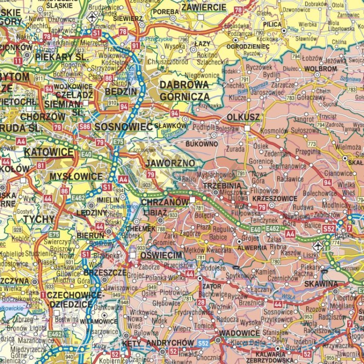 Polska 1:500 000. Naklejka, mapa ścienna administracyjno-samochodowa. Fragment 2
