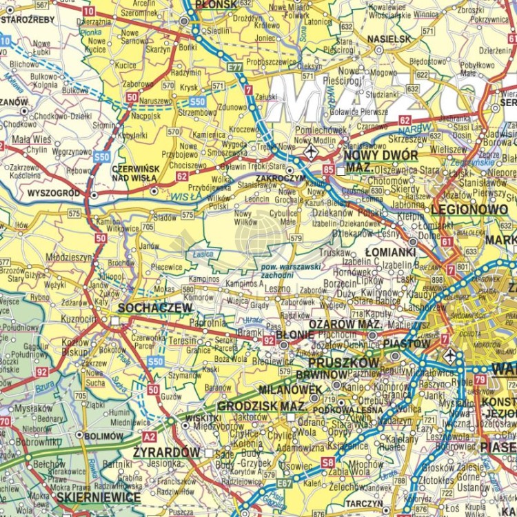 Polska 1:500 000. Naklejka, mapa ścienna administracyjno-samochodowa. Fragment 3