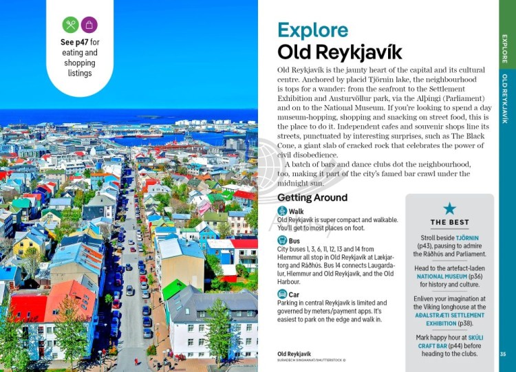 Rejkiawik i południowo-zachodnia Islandia / Reykjavik and Southwest Iceland. Przewodnik wydawnictwa Lonely Planet. Przykładowe strony 3