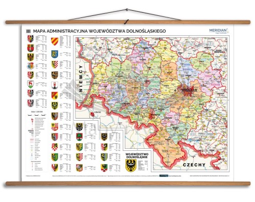 Województwo dolnośląskie 1:165 000. Mapa ścienna administracyjna. Drewniane półwałki