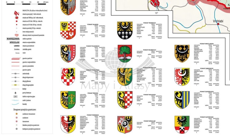 Województwo dolnośląskie 1:165 000. Mapa ścienna administracyjna. Drewniane półwałki. Fragment 2