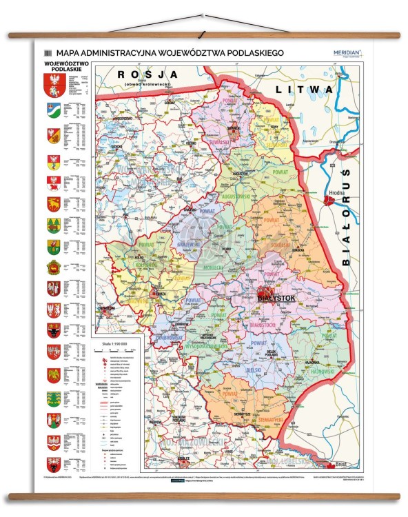 Województwo podlaskie 1:155 000. Mapa ścienna administracyjna. Drewniane półwałki