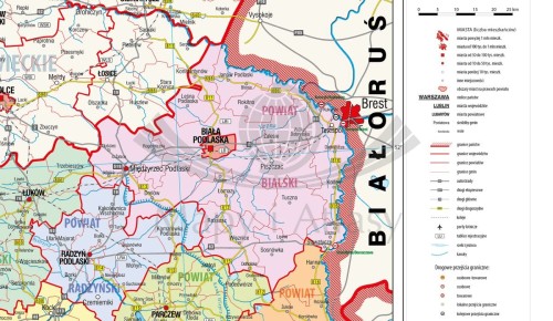 Województwo lubelskie 1:165 000. Mapa ścienna administracyjna. Drewniane półwałki. Fragment 1