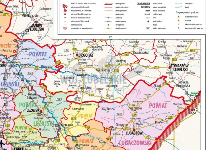 Województwo podkarpackie 1:140 000. Mapa ścienna administracyjna. Drewniane półwałki. Fragment 1