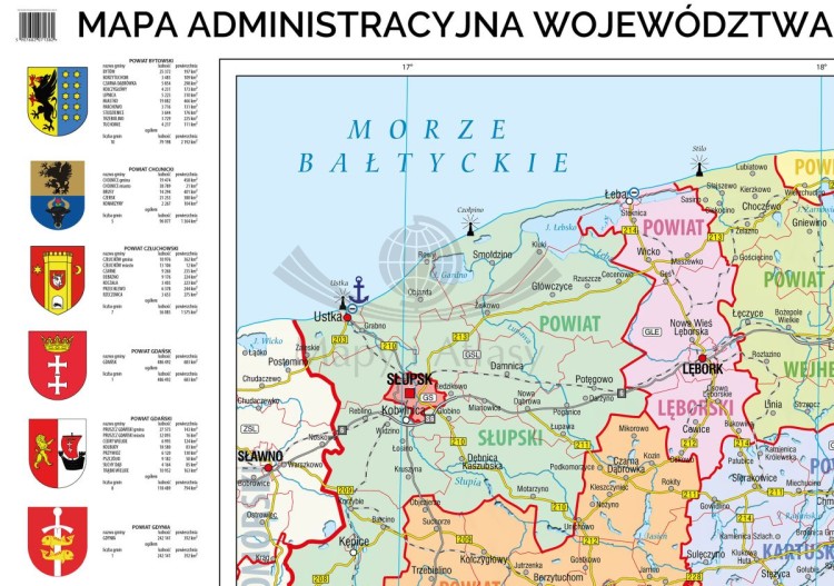 Województwo pomorskie 1:175 000. Mapa ścienna administracyjna. Drewniane półwałki. Fragment 1