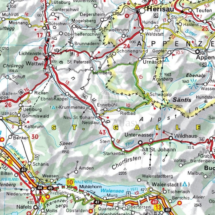 Szwajcaria. Mapa samochodowa 729 wydawnictwa Michelin. Fragment 1