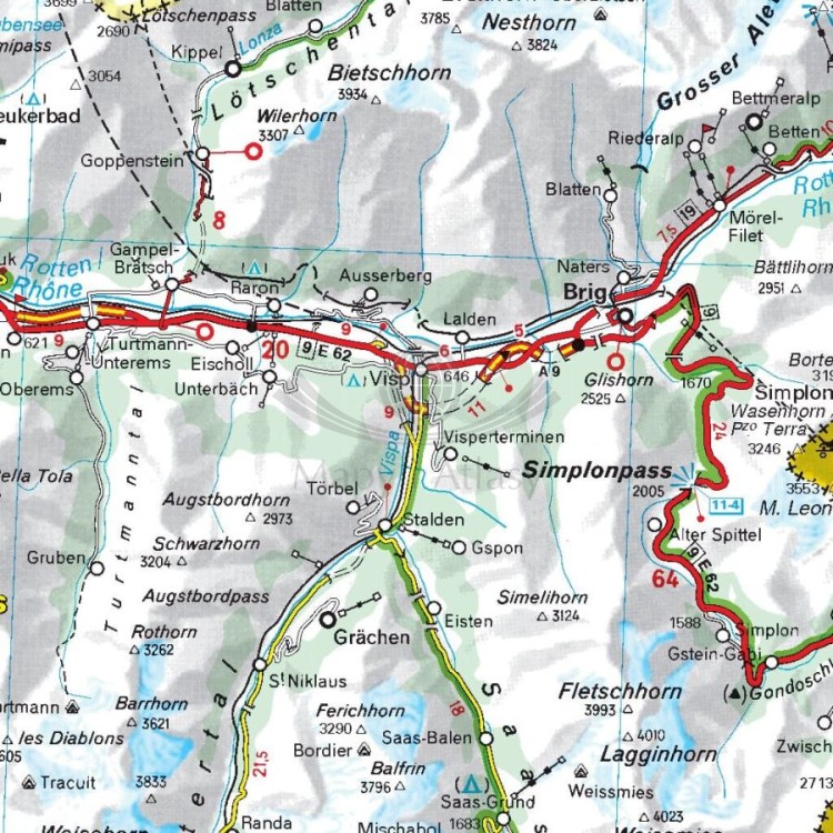 Szwajcaria. Mapa samochodowa 729 wydawnictwa Michelin. Fragment 2