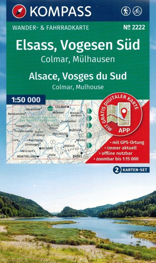 Alzacja, Wogezy Południowe, Colmar, Mülhausen /  Elsass, Vogesen Süd. Zastaw dwóch map turystycznych 2222. Wyd. 2025. Kompass