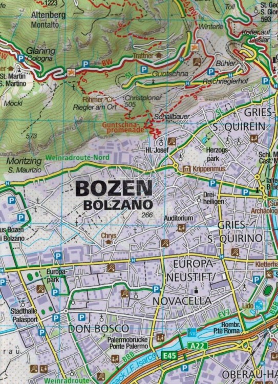 Bolzano i okolice. Wodoodporna mapa turystyczna 154 wydawnictwa Kompass. Fragment 1