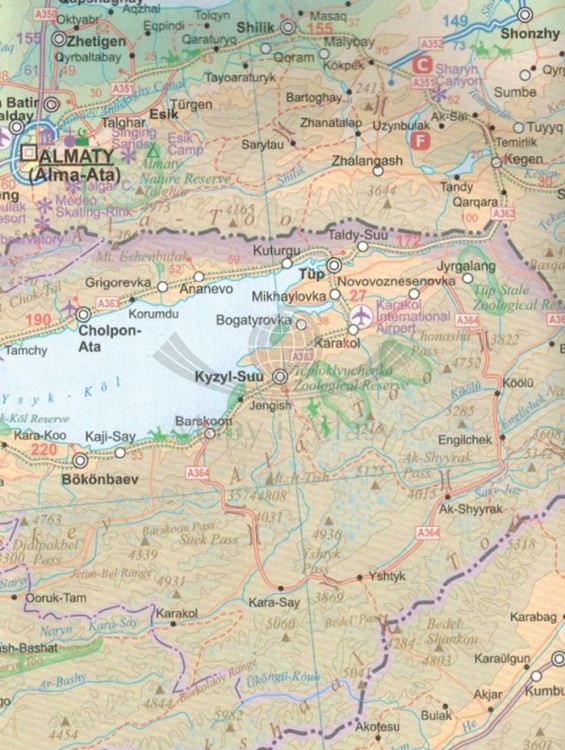 Kazachstan 1:2 300 000. Mapa samochodowo-turystyczna wydawnictwa ITMB. Fragment