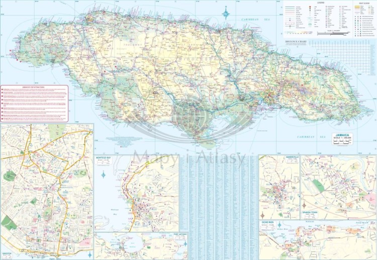 Jamajka i Kajmany. Wodoodporna mapa samochodowo-turystyczna wydawnictwa ITMB. Strona pierwsza