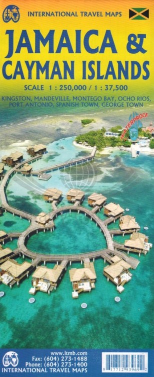 Jamajka i Kajmany. Wodoodporna mapa samochodowo-turystyczna wydawnictwa ITMB. Okładka