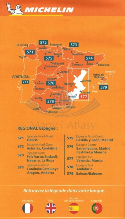 Hiszpania, część wschodnia. Mapa samochodowa 577 wydawnictwa Michelin. Okładka - tył