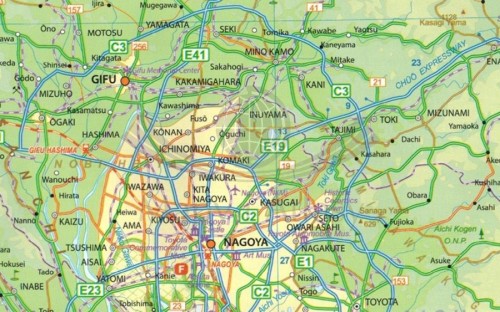 Japonia Południowa. Wodoodporna mapa samochodowo-turystyczna wydawnictwa ITMB. Fragment