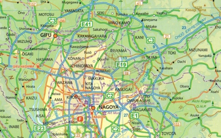 Japonia Południowa. Wodoodporna mapa samochodowo-turystyczna wydawnictwa ITMB. Fragment
