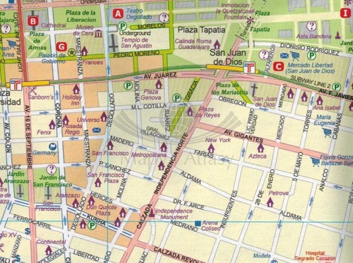 Meksyk zachodni. Wybrzeże Pacyfiku. Guadalajara. Mapa samochodowo-turystyczna / Plan miasta wydawnictwa ITMB. Fragment 1