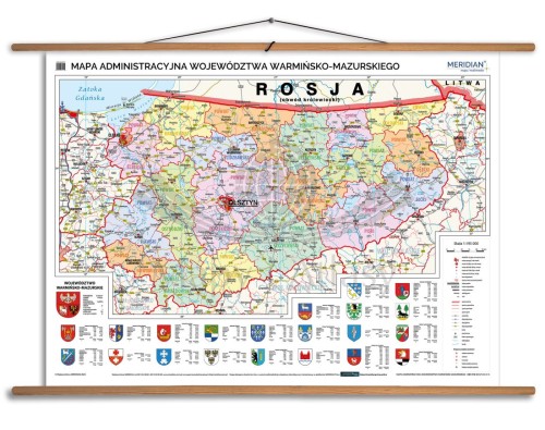 Województwo warmińsko-mazurskie 1:195 000. Mapa ścienna administracyjna. Drewniane półwałki