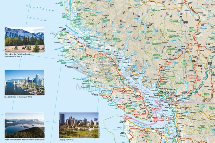 Kanada, część zachodnia. Wodoodporna mapa samochodowo-turystyczna wydawnictwa Reise Know-How. Fragment