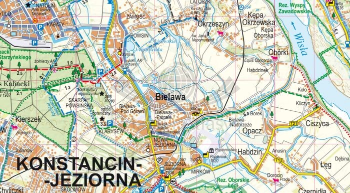 Okolice Warszawy 1:75 000. Laminowana mapa turystyczna wydawnictwa ExpressMap. Fragment