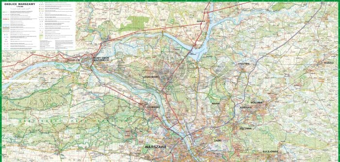 Okolice Warszawy 1:75 000. Laminowana mapa turystyczna wydawnictwa ExpressMap. Druga strona