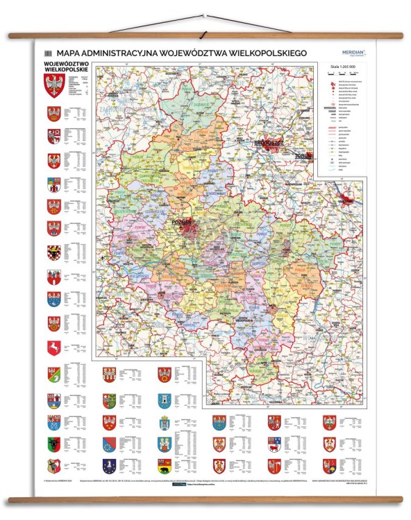 Województwo wielkopolskie 1:265 000. Mapa ścienna administracyjna. Drewniane półwałki