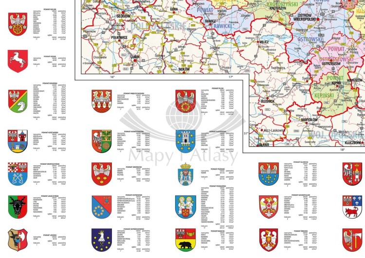 Województwo wielkopolskie 1:265 000. Mapa ścienna administracyjna. Drewniane półwałki. Fragment 1
