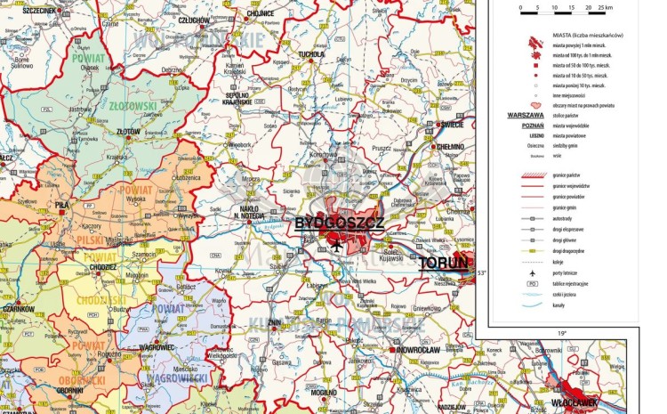 Województwo wielkopolskie 1:265 000. Mapa ścienna administracyjna. Drewniane półwałki. Fragment 2