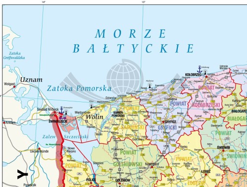 Województwo zachodniopomorskie 1:220 000. Mapa ścienna administracyjna. Drewniane półwałki. Fragment 1