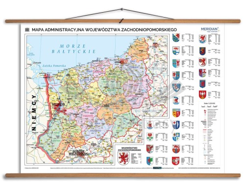 Województwo zachodniopomorskie 1:220 000. Mapa ścienna administracyjna. Drewniane półwałki