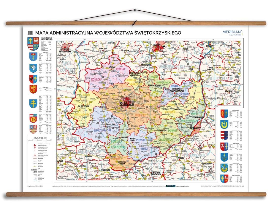 Województwo świętokrzyskie 1:125 000. Mapa ścienna administracyjna. Drewniane półwałki