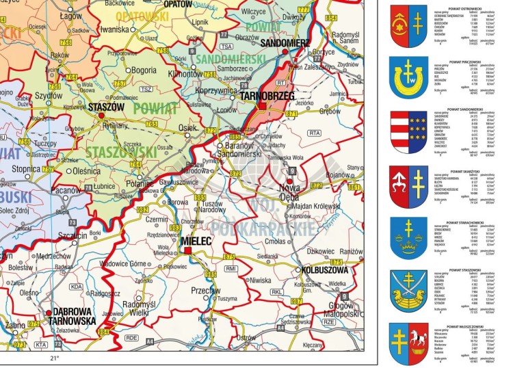 Województwo świętokrzyskie 1:155 000. Mapa ścienna administracyjna. Drewniane półwałki. Fragment 2