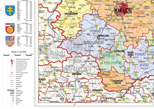 Województwo świętokrzyskie 1:155 000. Mapa ścienna administracyjna. Drewniane półwałki. Fragment 1