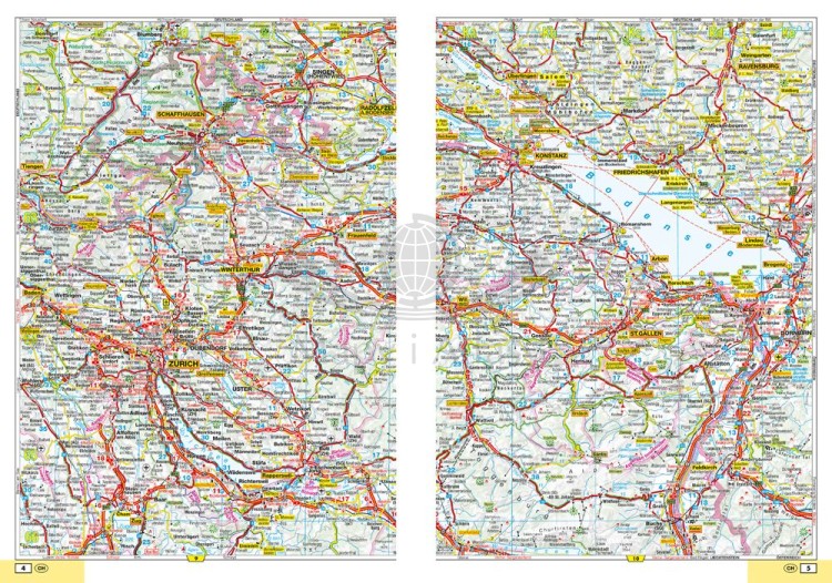 Niemcy, Szwajcaria, Austria 1: 300 000. Europa 1:4 500 000. Atlas samochodowo-turystyczny wydawnictwa Falk. Przykładowe strony 1