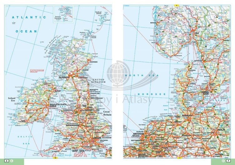 Niemcy, Szwajcaria, Austria 1: 300 000. Europa 1:4 500 000. Atlas samochodowo-turystyczny wydawnictwa Falk. Przykładowe strony 2