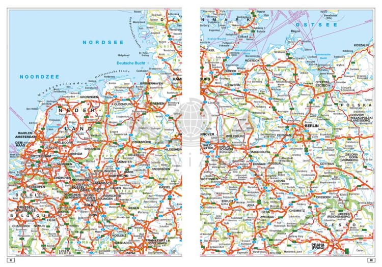 Niemcy, Szwajcaria, Austria 1: 300 000. Europa 1:4 500 000. Atlas samochodowo-turystyczny wydawnictwa Falk. Przykładowe strony 4