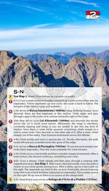 Trekking szlakiem GR20 na Korsyce / Trekking the Corsica GR20. Przewodnik turystyczny wydawnictwa IGN. Przykładowa strona 2