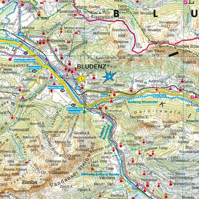 Vorarlberg 1:100 000. Mapa samochodowo-turystyczna wydawnictwa Freytag & Berndt. Fragment