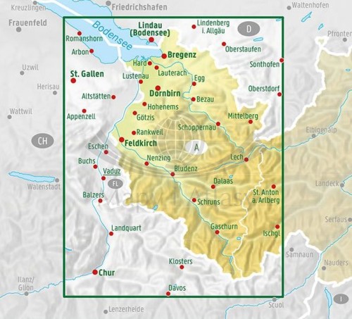 Vorarlberg 1:100 000. Mapa samochodowo-turystyczna wydawnictwa Freytag & Berndt. Zasięg