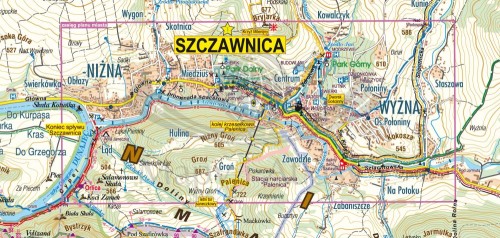 Pieniny, Szczawnica. Kieszonkowa mapa laminowana / Plan miasta wydawnictwa Galileos. Fragment