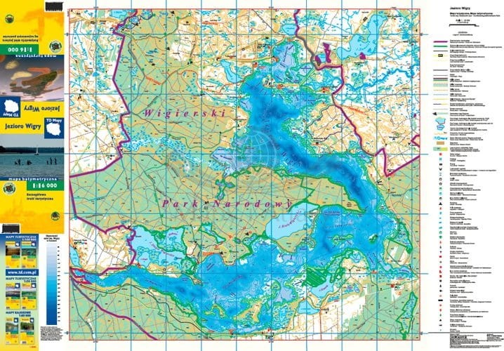 Jezioro Wigry 1:16 000. Laminowana mapa turystyczna, batymetryczna wydawnictwa TD Mapy. Strona pierwsza