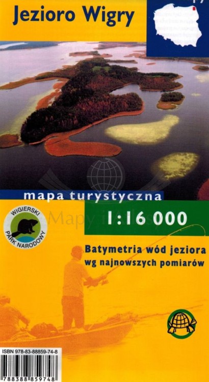 Jezioro Wigry 1:16 000. Laminowana mapa turystyczna, batymetryczna wydawnictwa TD Mapy. Okładka