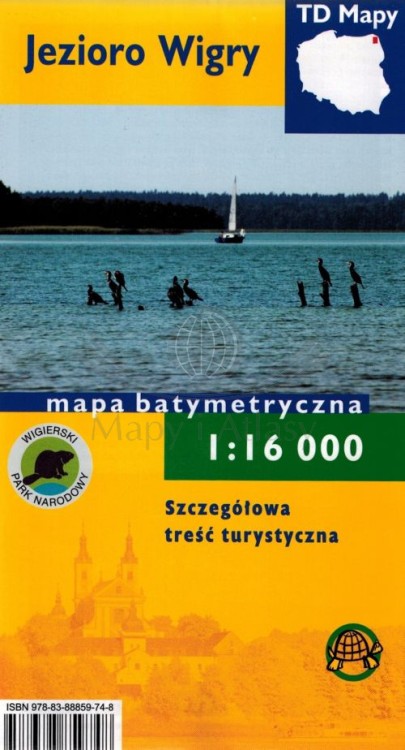 Jezioro Wigry 1:16 000. Laminowana mapa turystyczna, batymetryczna wydawnictwa TD Mapy. Okładka tył