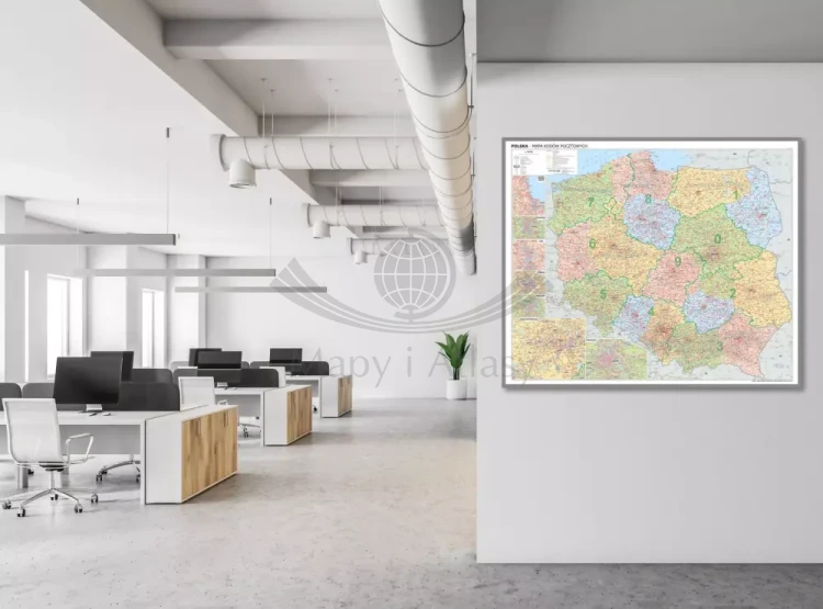 Polska 1:700 000. Mapa administracyjno-drogowa. Kody pocztowe. Wersja do wpinania. Przykład aranżacji