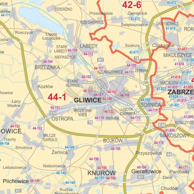 Polska 1:700 000. Mapa administracyjno-drogowa. Kody pocztowe. Wersja magnetyczna. Fragment 4