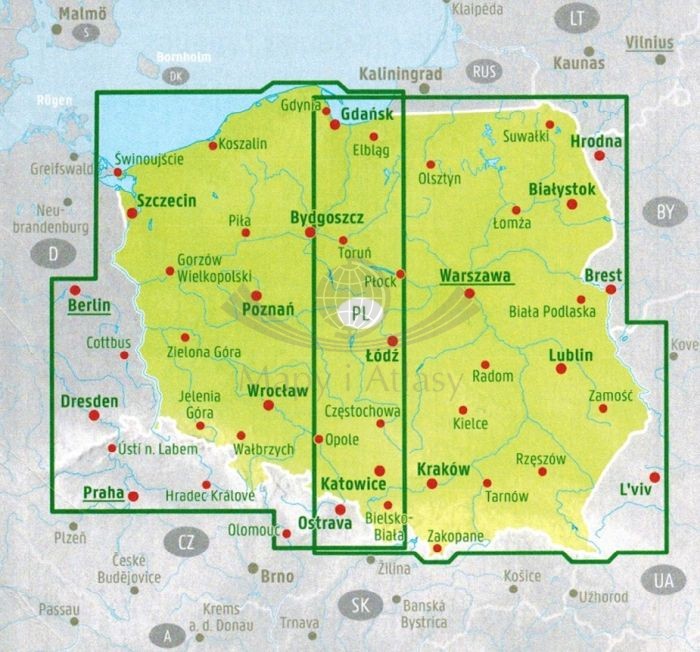 Polska 1:500 000. Mapa samochodowo-turystyczna wydawnictwa Freytag & Berndt. Zasięg