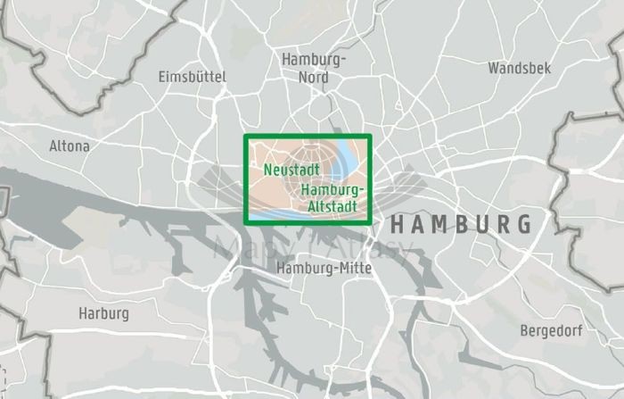 Hamburg 1:10 000. Wodoodporna mapa / Plan miasta wydawnictwa Freytag & Berndt. Zasięg