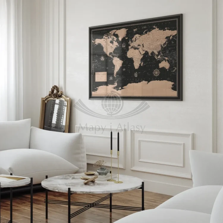 The World / Świat 1:21 200 000. Mapa polityczna do wpinania - wersja Black. Język angielski. Przykład aranżacji 2