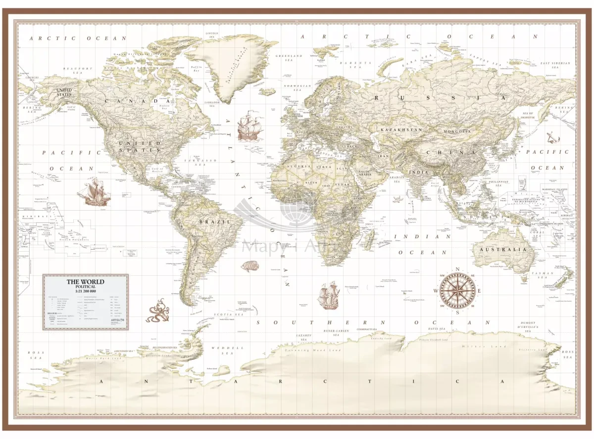 The World / Świat 1:21 200 000. Mapa polityczna do wpinania - wersja Sand. Język angielski