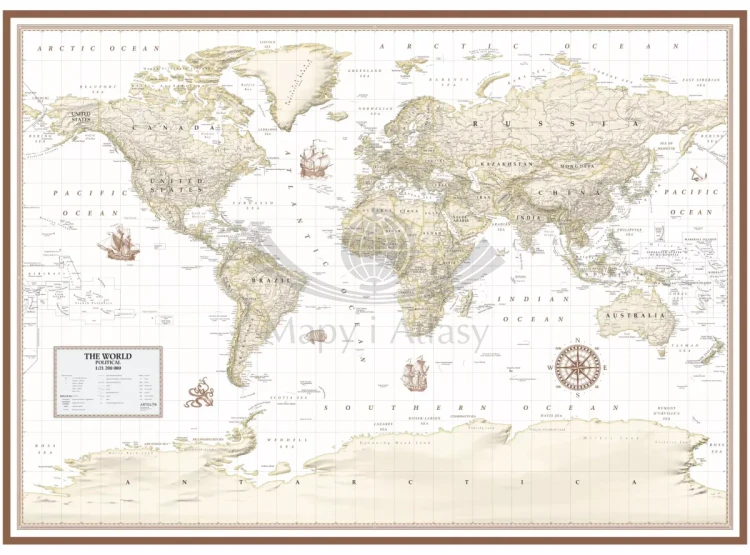 The World / Świat 1:21 200 000. Mapa polityczna do wpinania - wersja Sand. Język angielski